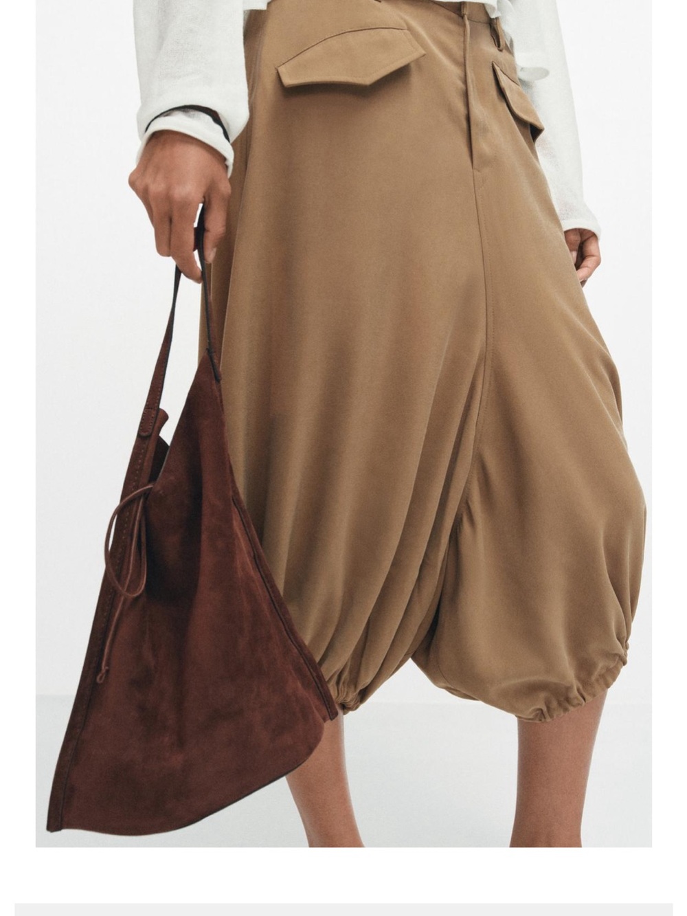 Zara Suede Leather Flat Hobo Shoulder Bag - Brown Original price $189 - Picture 2 of 7